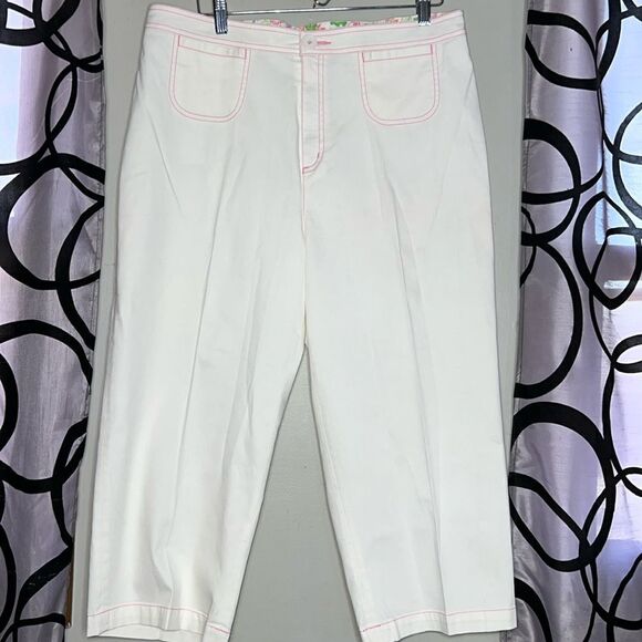 Cappagallo white cotton blend pants with hot pink trim size 16 - Picture 1 of 10